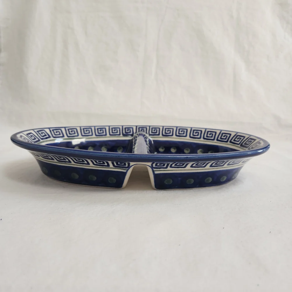 Boleslawiec Blue and Green Polish Pottery Divided Dish
